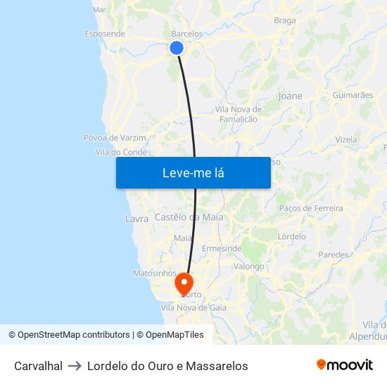 Carvalhal to Lordelo do Ouro e Massarelos map