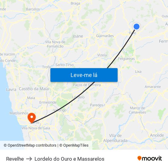 Revelhe to Lordelo do Ouro e Massarelos map