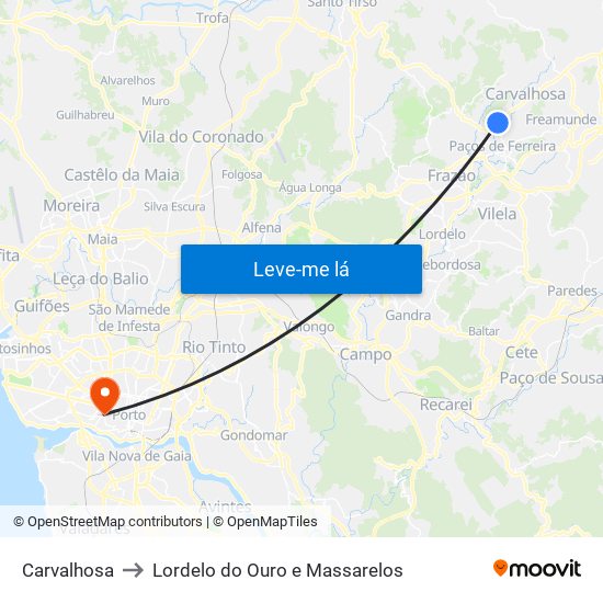 Carvalhosa to Lordelo do Ouro e Massarelos map