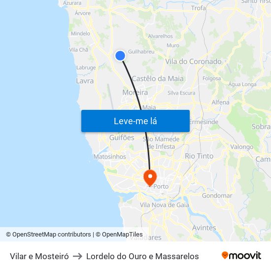 Vilar e Mosteiró to Lordelo do Ouro e Massarelos map
