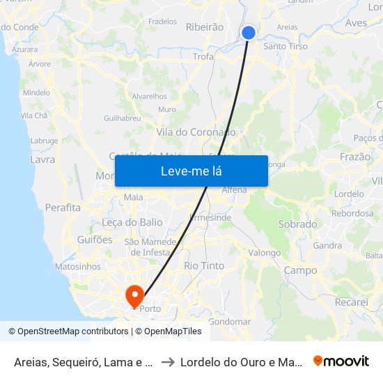 Areias, Sequeiró, Lama e Palmeira to Lordelo do Ouro e Massarelos map