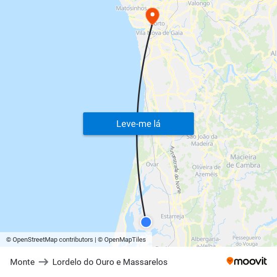 Monte to Lordelo do Ouro e Massarelos map