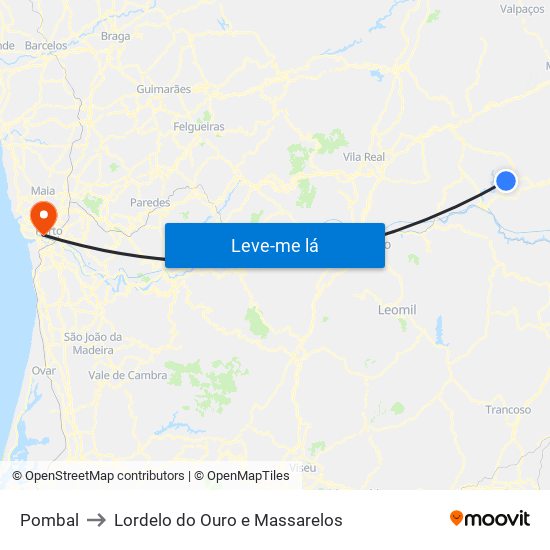 Pombal to Lordelo do Ouro e Massarelos map