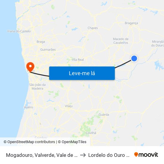 Mogadouro, Valverde, Vale de Porco e Vilar de Rei to Lordelo do Ouro e Massarelos map