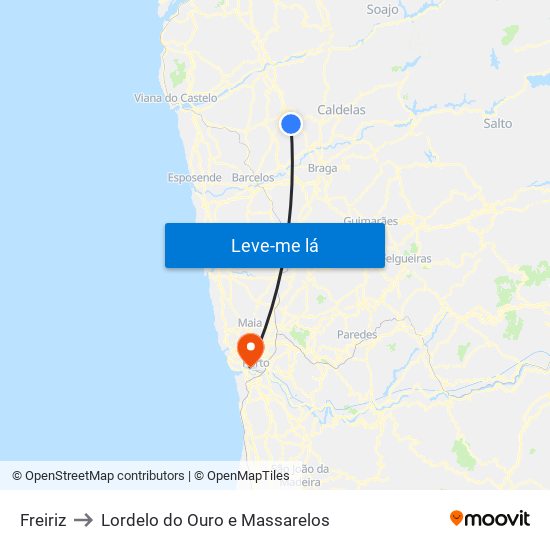 Freiriz to Lordelo do Ouro e Massarelos map