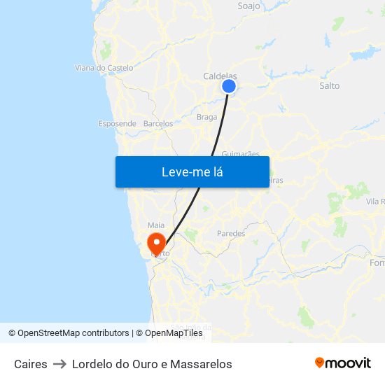 Caires to Lordelo do Ouro e Massarelos map