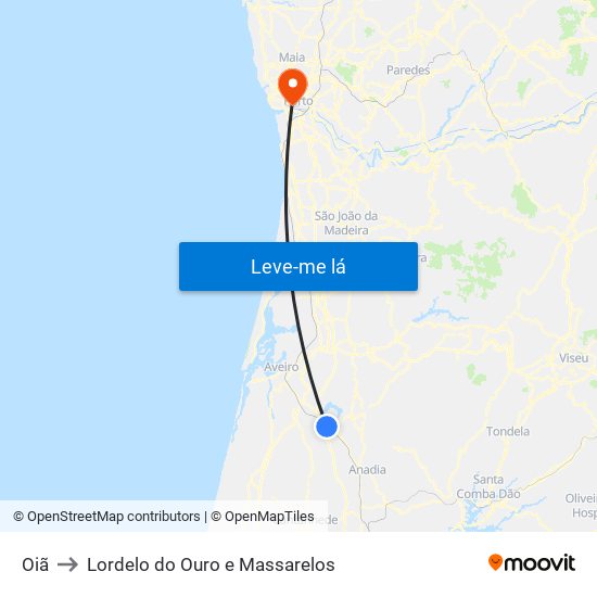 Oiã to Lordelo do Ouro e Massarelos map