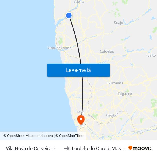 Vila Nova de Cerveira e Lovelhe to Lordelo do Ouro e Massarelos map