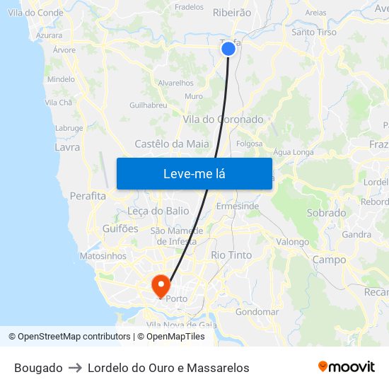 Bougado to Lordelo do Ouro e Massarelos map