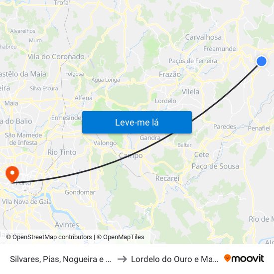 Silvares, Pias, Nogueira e Alvarenga to Lordelo do Ouro e Massarelos map