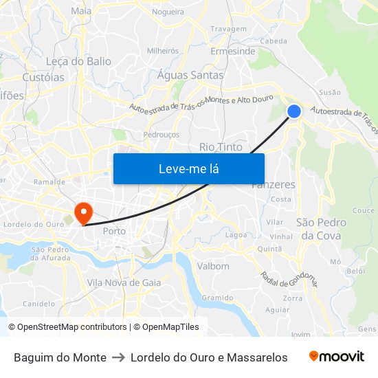 Baguim do Monte to Lordelo do Ouro e Massarelos map