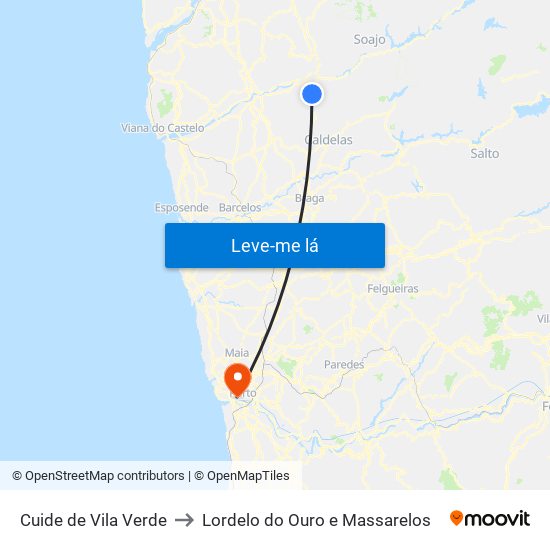 Cuide de Vila Verde to Lordelo do Ouro e Massarelos map