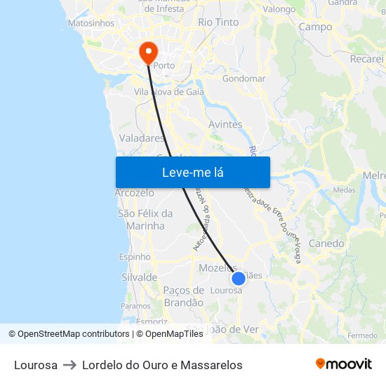 Lourosa to Lordelo do Ouro e Massarelos map