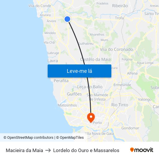 Macieira da Maia to Lordelo do Ouro e Massarelos map