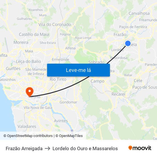 Frazão Arreigada to Lordelo do Ouro e Massarelos map