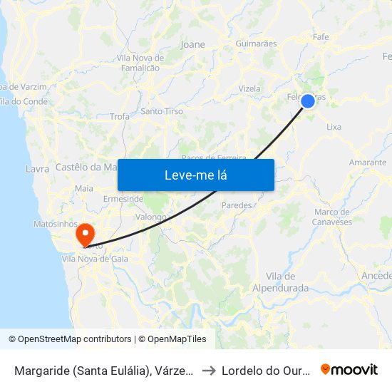 Margaride (Santa Eulália), Várzea, Lagares, Varziela e Moure to Lordelo do Ouro e Massarelos map