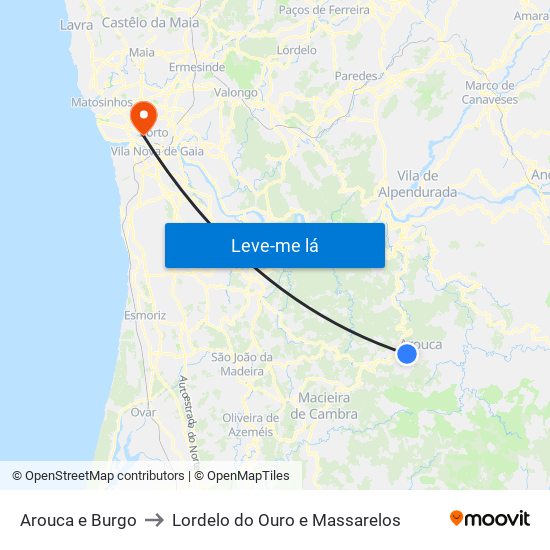 Arouca e Burgo to Lordelo do Ouro e Massarelos map