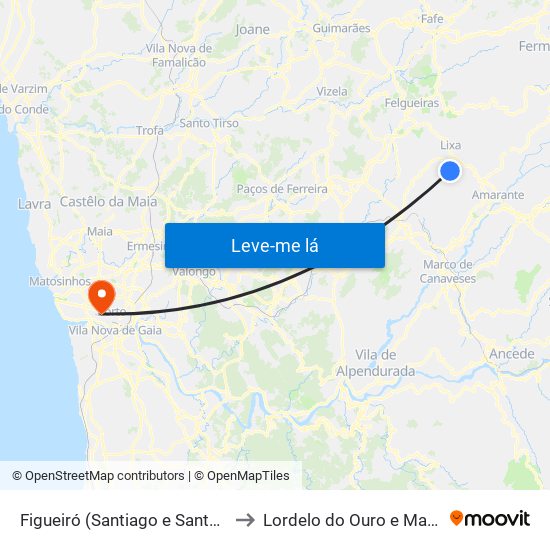 Figueiró (Santiago e Santa Cristina) to Lordelo do Ouro e Massarelos map