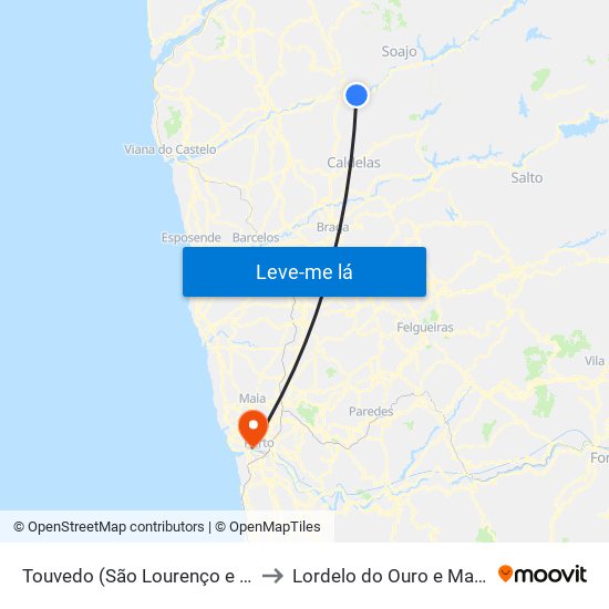 Touvedo (São Lourenço e Salvador) to Lordelo do Ouro e Massarelos map