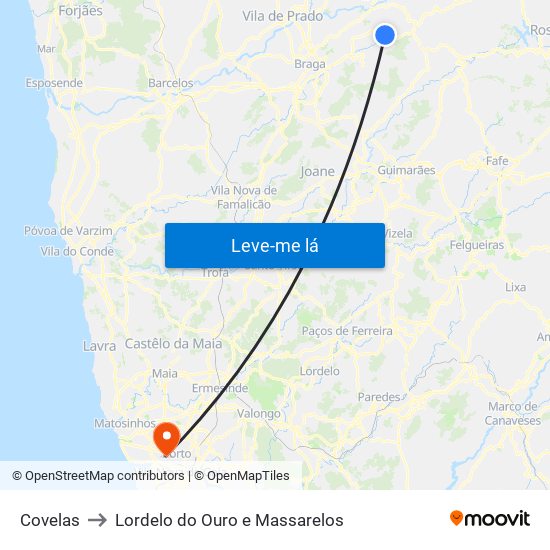 Covelas to Lordelo do Ouro e Massarelos map