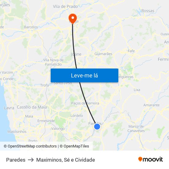 Paredes to Maximinos, Sé e Cividade map