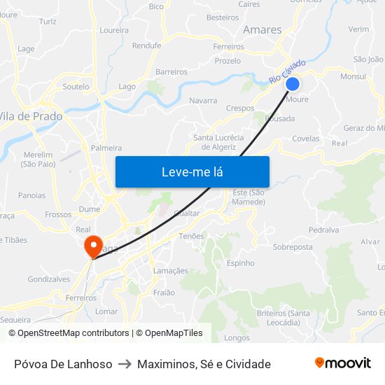 Póvoa De Lanhoso to Maximinos, Sé e Cividade map