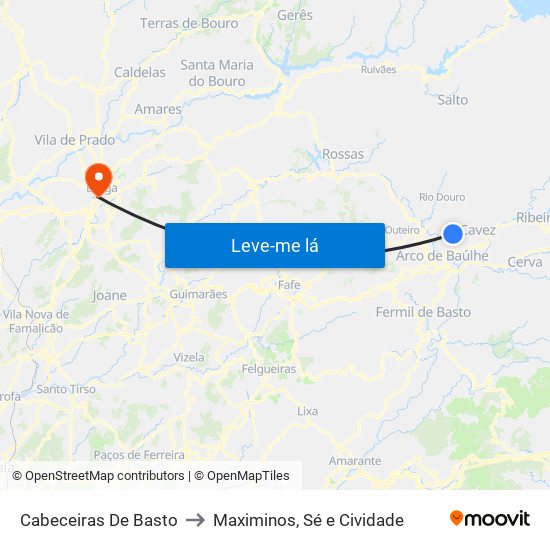 Cabeceiras De Basto to Maximinos, Sé e Cividade map