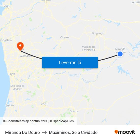 Miranda Do Douro to Maximinos, Sé e Cividade map