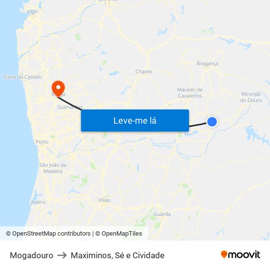 Mogadouro to Maximinos, Sé e Cividade map