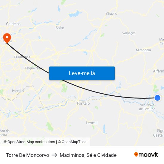 Torre De Moncorvo to Maximinos, Sé e Cividade map