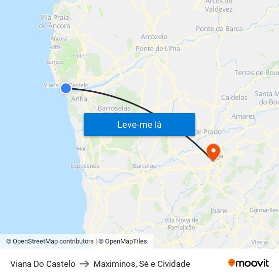 Viana Do Castelo to Maximinos, Sé e Cividade map