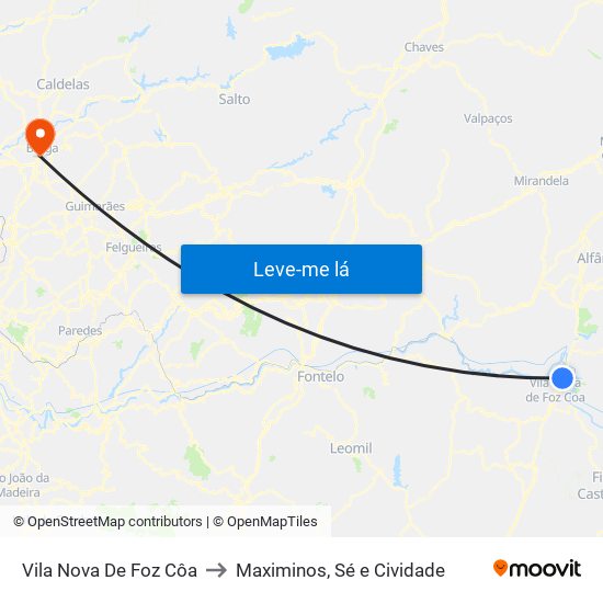 Vila Nova De Foz Côa to Maximinos, Sé e Cividade map