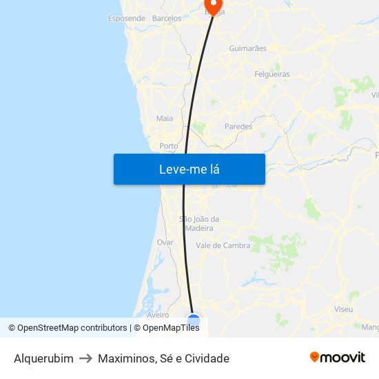 Alquerubim to Maximinos, Sé e Cividade map