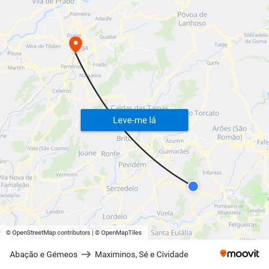 Abação e Gémeos to Maximinos, Sé e Cividade map