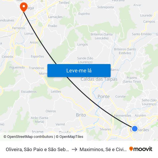 Oliveira, São Paio e São Sebastião to Maximinos, Sé e Cividade map