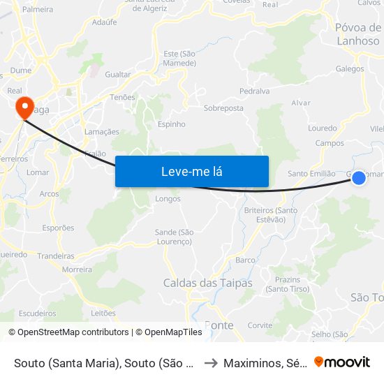 Souto (Santa Maria), Souto (São Salvador) e Gondomar to Maximinos, Sé e Cividade map