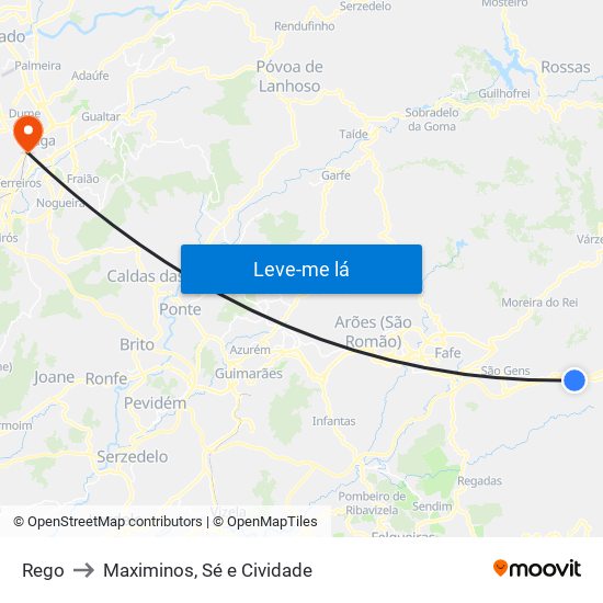 Rego to Maximinos, Sé e Cividade map