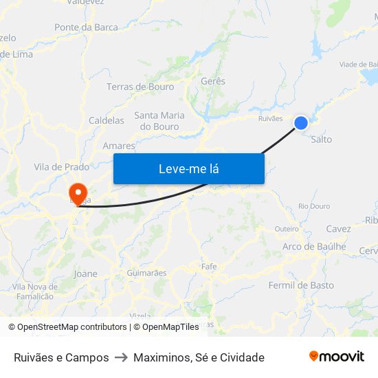 Ruivães e Campos to Maximinos, Sé e Cividade map