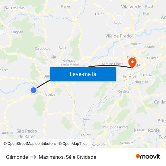 Gilmonde to Maximinos, Sé e Cividade map