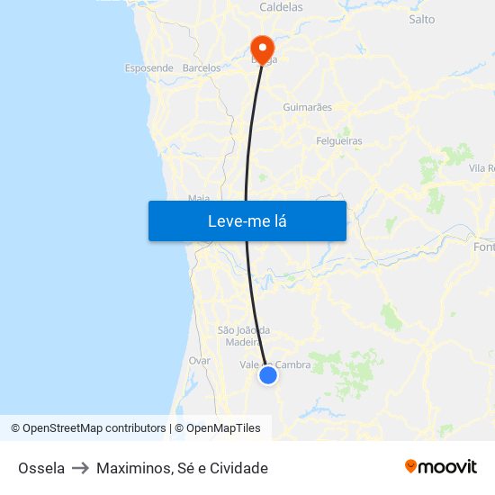 Ossela to Maximinos, Sé e Cividade map