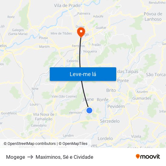 Mogege to Maximinos, Sé e Cividade map