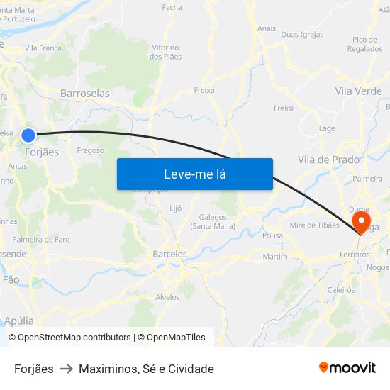 Forjães to Maximinos, Sé e Cividade map