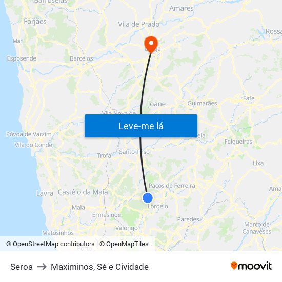 Seroa to Maximinos, Sé e Cividade map