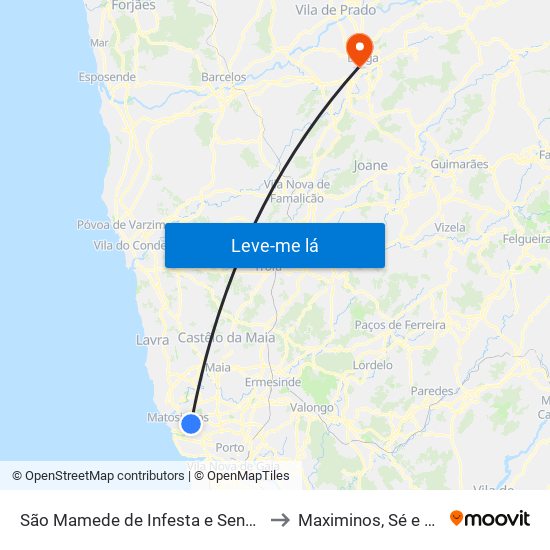 São Mamede de Infesta e Senhora da Hora to Maximinos, Sé e Cividade map