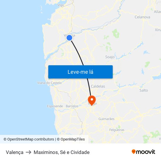 Valença to Maximinos, Sé e Cividade map