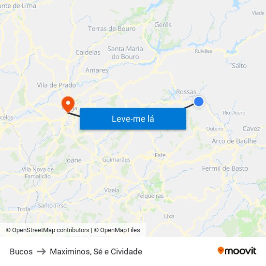 Bucos to Maximinos, Sé e Cividade map