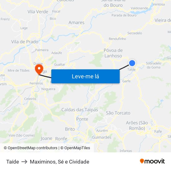 Taíde to Maximinos, Sé e Cividade map