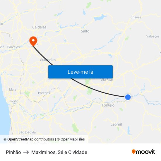 Pinhão to Maximinos, Sé e Cividade map