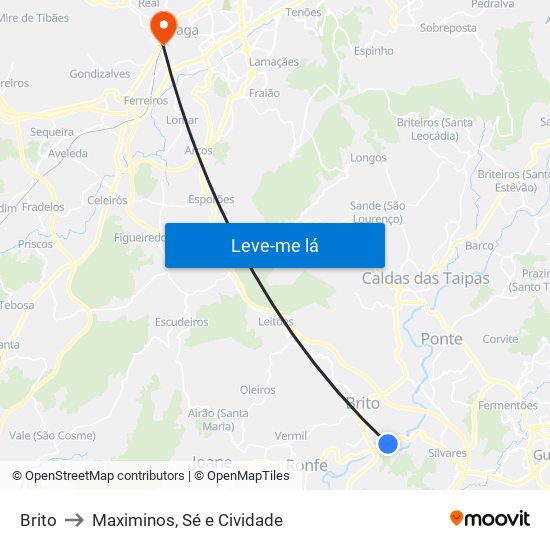 Brito to Maximinos, Sé e Cividade map