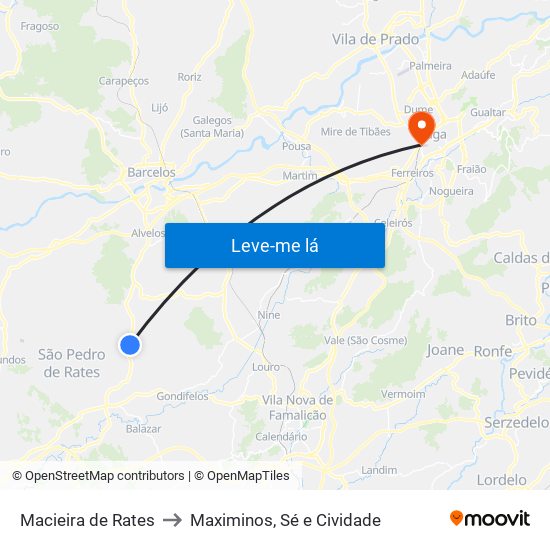 Macieira de Rates to Maximinos, Sé e Cividade map